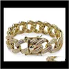 Łańcuch linków bransoletki biżuteria złoto do bruku mikro męscy link mrożony brześniczka kolor Miami Splated Cuban 18 mm cyrkon Jllow Yydhhome