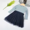 Wholesale Spring Girls Dresses Solid Color Long Sleeve Sweet Thin Big Bow Princess Casual Kids Clothes E8002 210610
