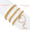 Cristal Coração Pingente Pulseira Set para Mulheres Multi-Camada Cuba Chains Espessas Metal Braceletes Bangle Punk Jóias