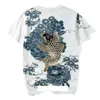 IEFB Chinese stijl mode heren borduurwerk korte mouw t-shirt zomer ronde hals cauwe tops zwart wit mode tee Y6008 210524