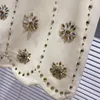 New women high waist flower pattern a-line short rhinestone beading desinger skirt plus size SML