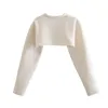 Donne Casual UltraShort Front Streetwear Solid Crop Pullover BASIC O-Collo con bottoni Primavera Autunno Stacking Top 210521