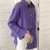 スタイリッシュな紫色のクリーンの女性のファッションの緩い短いソリッドオフィスの女性シンプルなポケット新鮮なシックなすべてのマッチシャツ210421