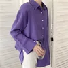 Stylish Purple Clean Women Fashion Loose Brief Solid Office Ladies Simple Pockets Fresh Chic All Match Shirts 210421