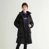 Kapüşonlu Kış Ceket Kadınlar Gevşek Kalın Parka Kadın Pamuk Pamuk Rahat Sıcak Uzun Yeşil Coat Kar Giyim 210430