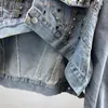 Casacos femininos Feminino Outerwear Moda Studded Diamante Denim Jacket Mulheres Roupas Curto Slim Irregular Coat Chaqueta de Mezclilla