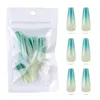 False Nails 24pcs Long Gradient Ballet Magic Mirror Powder Fake T Shape Coffin Wearing Plastic Press On Nail Tips Art