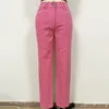 High Street Est tasarımcı kot pantolon üst dikiş kontrast pembe denim kalem pantolon 210521