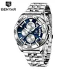 Montre-bracelets Benyar Brand Design en acier inoxydable Lumineux Montres Business Quartz Chronographe pour hommes de Luxury Sport Horlo