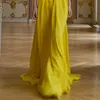 [DEAT] Kobiety Sukienka V-Neck Wysoka talia Długość Długość Bez Rękawów Żółty Elegancki Loose Fit Fashion Lato 13Q341 210527