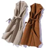 Woolen Autumn Spring Women Middle Long Waist With Belt Ladies Vest Jacket Coat Gilet Femme Fashion Favourite Berserk 1 Pc 210909