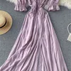 Mode Frauen Strand Kleid Sommer Off Schulter Sexy Midi Weibliche Vestidos Elegante Damen Rüschen Violet Lange Robe 210525