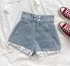 Women Lace Angel Printed Denim Shorts Cartoon Print High Waist 210714