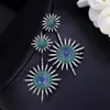 Forme d'étoile scintillante Couleur noire Mélange Vert Bleu CZ Zirconia Stones Big Long Dangle Boucles d'oreilles pour femmes CZ028 210714