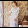 Kvinnor Höst Sleepwear Långärmad Nattgott Tjej Kvinnor Nighty Vit Rosa Nattdress Ladies Nightwear Home Klänning Bekväm1 Pshdt Irbi8