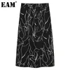 [EAM] noir décontracté motif imprimé fente taille haute demi-corps mi-mollet jupe femmes mode Fit printemps été 1DD7803 21512