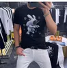 Men's Short Sleeve T-shirt Space Cartoon Rabbit Print Hot diamond O-neck Slim Fashion Trend Brand Tops Summer New Youth Men women Alike Tees Clothing