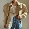 Women's Trench Coats Korean Chic Autumn French Minority Lapel Design Double Breasted Loose Short Bubble Sleeve Windbreaker Coat Women