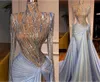 イブニングドレスの女性ドレスドレスYousef aljasmi high Neck Zuhair Murad Myriam Fares Blue Sequines PLET SATIN MERMAID SHEATH KIM KARDASHIAN KYLIE JENNER