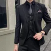 Męskie garnitury blezery luksusowe społeczne wykończenia solidny Slim Fit smokingi mężczyźni ubierają 3-częściowy garnitur weselny męskie biznesowe formalne męskie marynarki