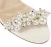 Elegant Bridal Wedding Dress Sandals Shoes Maisel Lady Pearls Ankle Strap Luxury Brands Summer High Heels Women's Walking With Box,EU35-43