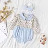 0-24M Spring Autumn Infant born Baby Girls Flower Rompers Peter Pan Collar Cute Jumpsuit Floral Clothing 210515