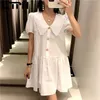 French vintage Peter pan collar women dress simple Solid color puff sleeve loose thin elegant dresses spring summer 210427