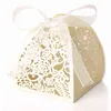 100st Laser Cut Rose Flower Candy Boxes Bag Guest Favors Presentkartonger Paket Baptism med Ribbon Födelsedag Bröllopsfesttillbehör H1231