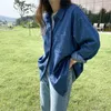 Spring Autumn Korea Fashion Women Long Sleeve Loose Cotton Denim Shirts Single Pocket Vintage Blue Casual Blouses M677 210512