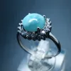 Natural Dominica Larimar Ring 925 Sterling Silver Jewelry Round 8mm Larimar Stone Cbuic Zircon Engagement Wedding Rings 210524310C