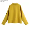 Zevity Kvinnor Elegant Fast Färg Pocket Patch Loose Kimono Shirt Coat Office Lady Wear Single Breasted Outwear Jacket Tops CT691 210603