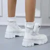 Botas feminino preto branco punk tornozelo plataforma sólida de boa qualidade feminino de renda up grossa de salto de salto bolso de fivela 2023 sapatos