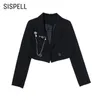 SISPELL Patchwork Metal Buckle Women's Blazer Coat Lapel Collar Long Sleeve Cropped For Female Coats Streetwear 210531