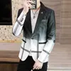 Градиентные клетки мужские Blazers Slim Casual Wedding Business костюм куртка сцена вечеринка социальная мужская одежда платье пальто костюм Homme 210527