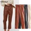 KLKXMYT High Street Vintage Pu Couro Sashes Cintura Calças Retas Mulheres Pantalones Mujer Pantalon Femme Calças 210527