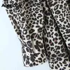 ファッション女性Leopardプリントシャツ襟オフィスサッシの女性長袖ビンテージミディドレス210413