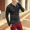 Męskie Koszulki Lato Bawełna Henley Tshirt Z Długim Rękawem Casual Solid Shirts Bluzki Topy