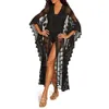 Strand Lace Kimono Bikini Cover Up Cardigan Top Long Sleeve Set Swimming Suit Women's Badwear