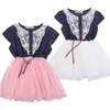 Lioraitiin New Fashion Kids Baby Girls Party Lace Flower Tulle Denim Dress Casual Dresses Kläder 2styles Q0716