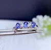 Klaster Pierścionki Kolój Biżuteria Srebrny Blue Sapphire Pierścień Do Codziennego Nosić 3 sztuki 3 * 4mm Natural 925 Gemstone
