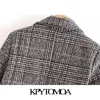 Kvinnor Mode Dubbel Breasted Houndstooth Woolen Coat Långärmad Back Vent Kvinna Ytterkläder Chic Overcoat 210420