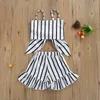 1-6y Striped Toddler Baby Kid Girl Clothes Set Bow Vest Toppar Ruffles Shorts Outfits Child Beach Holiday Costumes 210515