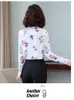 Printemps/automne mode coréenne en mousseline de soie femmes chemises bureau dame col rabattu à manches longues Blouse grande taille XXXL dames hauts 210531
