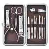 Hem Tool Tillbehör 12PCS Nail Tools Läderfodral för personlig manikyr Pedikyr Set Travel Grooming Kit med Retail Package