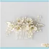 Jewelrygold Sier Color Porcelain Flower Bridal Small Comb Pearls Jewelry Handmade Women Wedding Prom Hair Piece Aessories Drop Delivery 2021