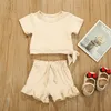 Conjuntos de roupas de crianças de verão Bebê Meninas redonda camisa de colarinho bowknot tops de algodão + shorts de renda 2pcs / set zyy897