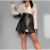 Mini jupes irrégulières en cuir PU pour femmes à lacets sexy taille haute jupe femme noir solide streetwear décontracté dames bas 210412