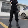 Houzhou Gótico Harajuku Corrente Preta Calças de Carga Mulheres Streetwear Estilo Coreano Harem Calças Goth Punk Plus Size Calças Q0801
