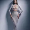 이브닝 드레스 여성 드레스 Yousef aljasmi Long Sleeve High Leck Zuhair Murad Murad Myriam Fares Pearls Beads Pleat Satin Mermaid Sheath Kim Kardashian Kylie Jenner