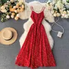 Korean Ins Bohemian Holiday Long Dress Sexy Open Back Dot Sleeveless Camis Vestido High Waist Hip Slim A Line Ropa 49557 210422